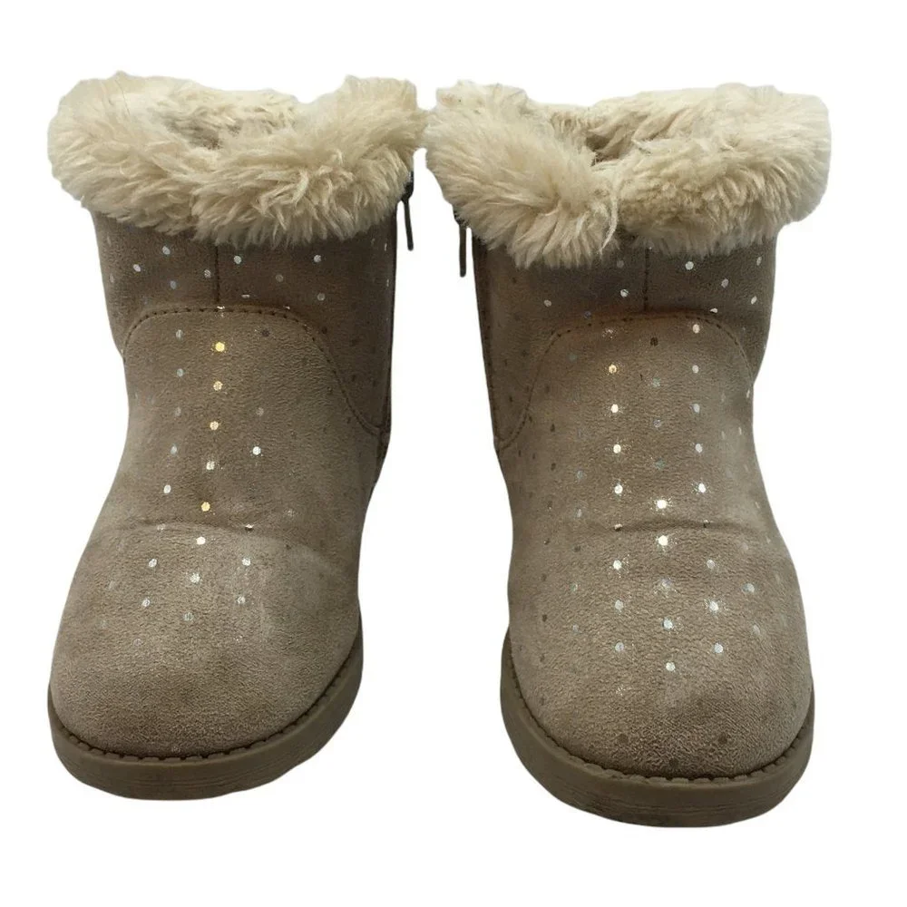 Cat & Jack snow boots tan Oriole‎ Fleece ankle booties Faux suede fur Size 10